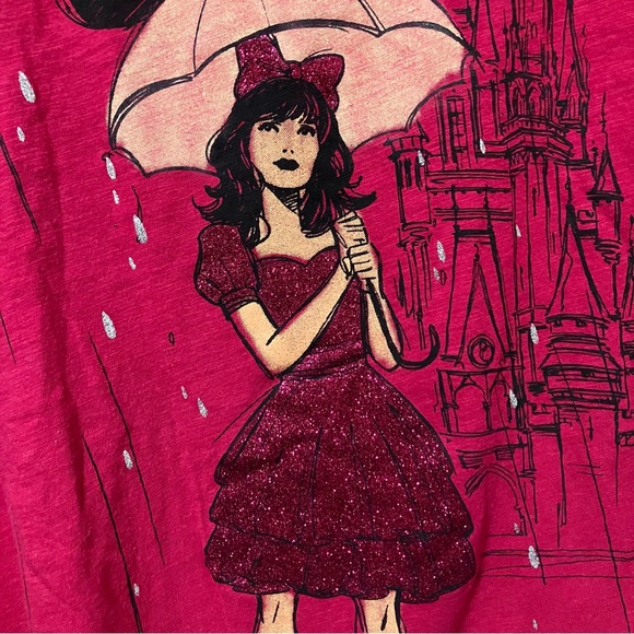 Disney Parks Lady with Mickey Umbrella Rain Castle Tee - Picture 4 of 10